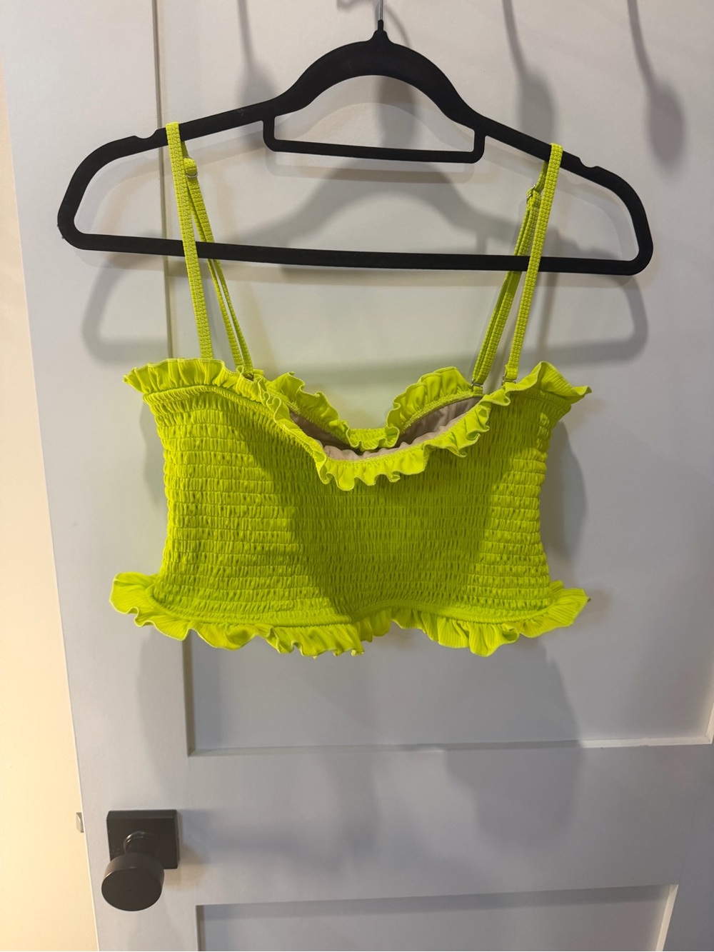 Neon Lime Ruffle Smocked Swim Top - Women